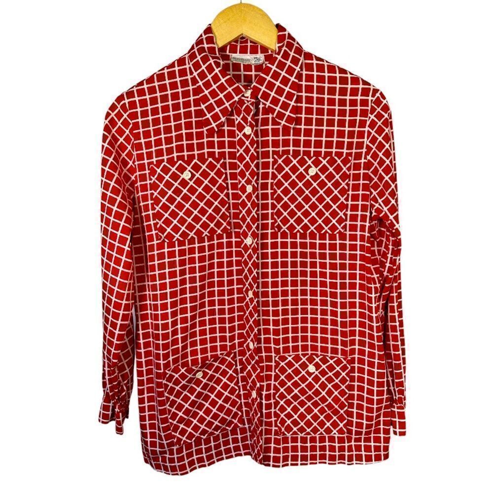 VINTAGE DIVISION II KADET-KRUGER Women’s Checked Button Down Shirt Red Medium